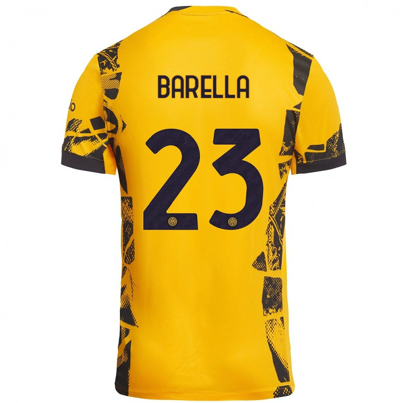 Danxen Män Nicolò Barella #23 Guld Svart Tredjesatsen Matchtröjor 2024/25 Tröjor T-Tröja
