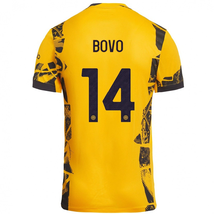 Danxen Män Leonardo Bovo #14 Guld Svart Tredjesatsen Matchtröjor 2024/25 Tröjor T-Tröja