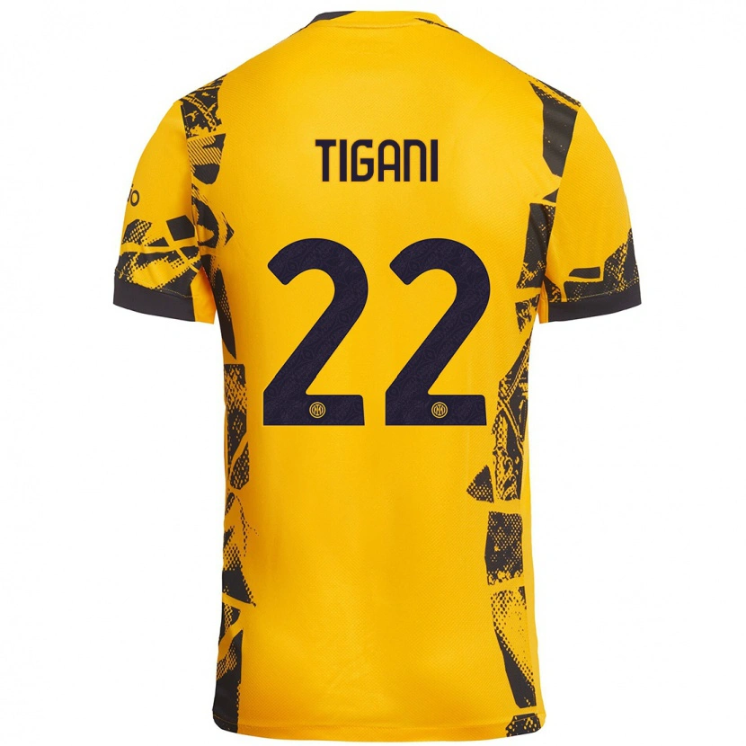 Danxen Män Edoardo Tigani #22 Guld Svart Tredjesatsen Matchtröjor 2024/25 Tröjor T-Tröja