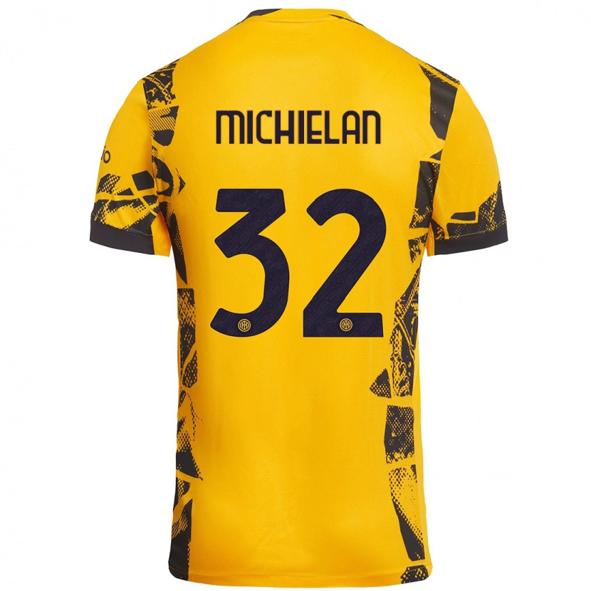 Danxen Män Mattia Michielan #32 Guld Svart Tredjesatsen Matchtröjor 2024/25 Tröjor T-Tröja