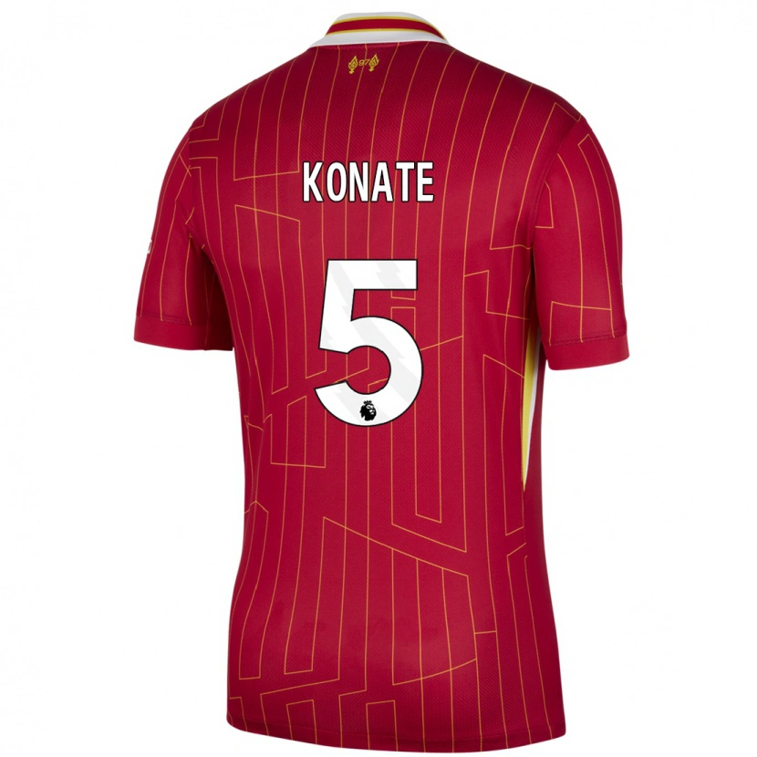 Danxen Kvinnor Ibrahima Konaté #5 Röd Gul Vit Hemmatröja Matchtröjor 2024/25 Tröjor T-Tröja