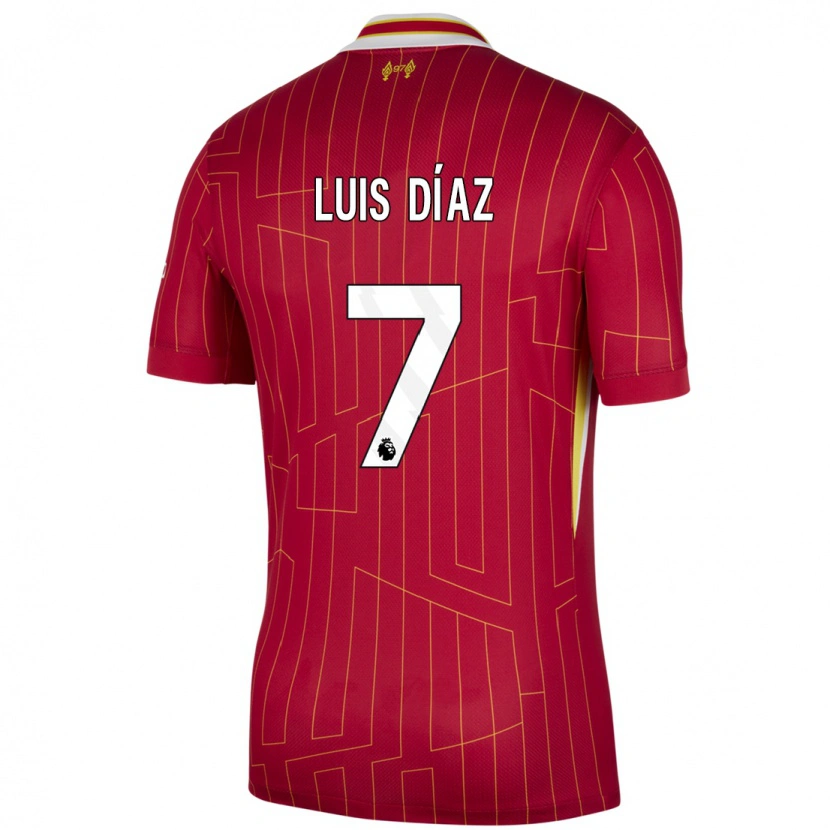 Danxen Kvinnor Luis Díaz #7 Röd Gul Vit Hemmatröja Matchtröjor 2024/25 Tröjor T-Tröja