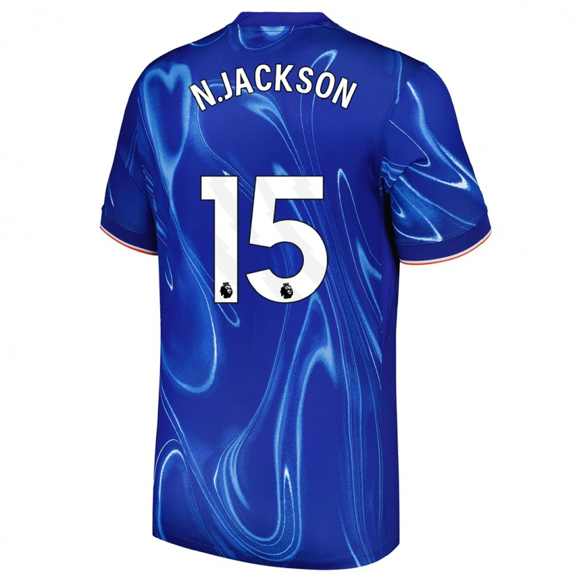 Danxen Kvinnor Nicolas Jackson #15 Blå Vit Hemmatröja Matchtröjor 2024/25 Tröjor T-Tröja
