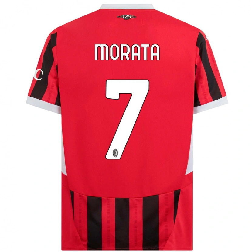 Danxen Kvinnor Álvaro Morata #7 Röd Svart Hemmatröja Matchtröjor 2024/25 Tröjor T-Tröja