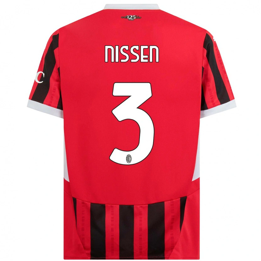 Danxen Kvinnor Fredrik Nissen #3 Röd Svart Hemmatröja Matchtröjor 2024/25 Tröjor T-Tröja