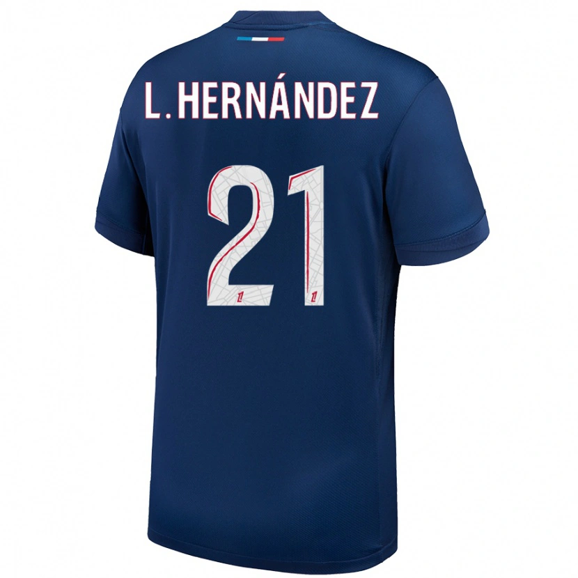 Danxen Kvinnor Lucas Hernández #21 Marinblå Vit Hemmatröja Matchtröjor 2024/25 Tröjor T-Tröja