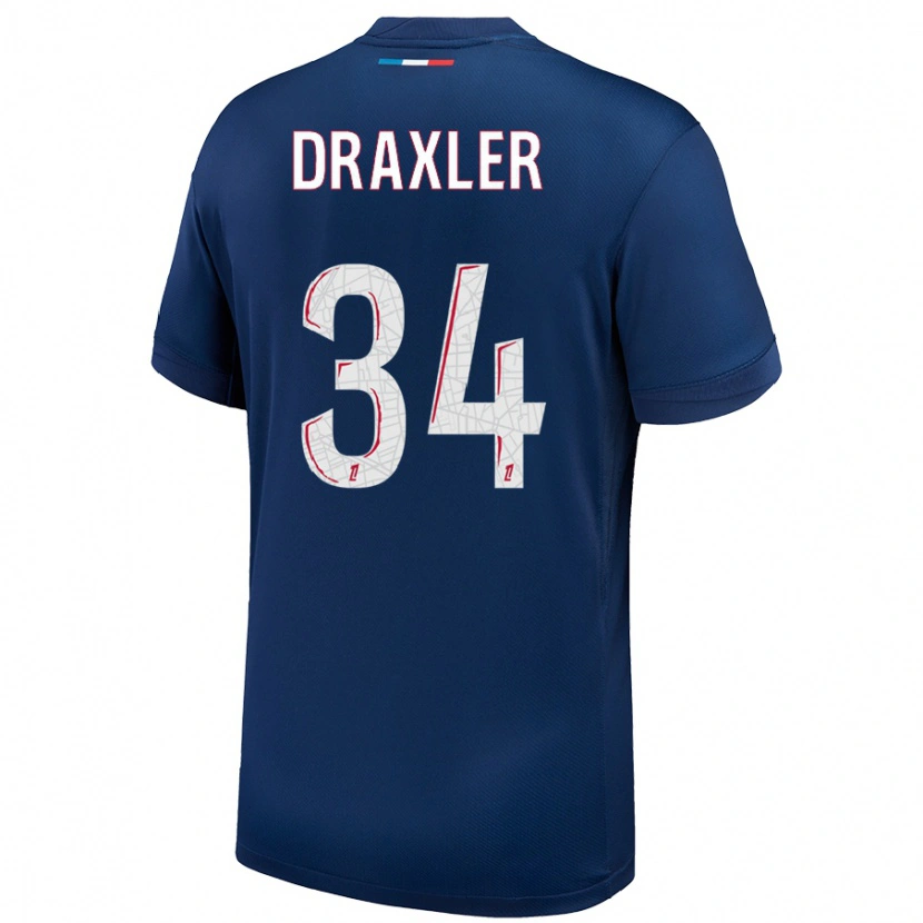 Danxen Kvinnor Julian Draxler #34 Marinblå Vit Hemmatröja Matchtröjor 2024/25 Tröjor T-Tröja