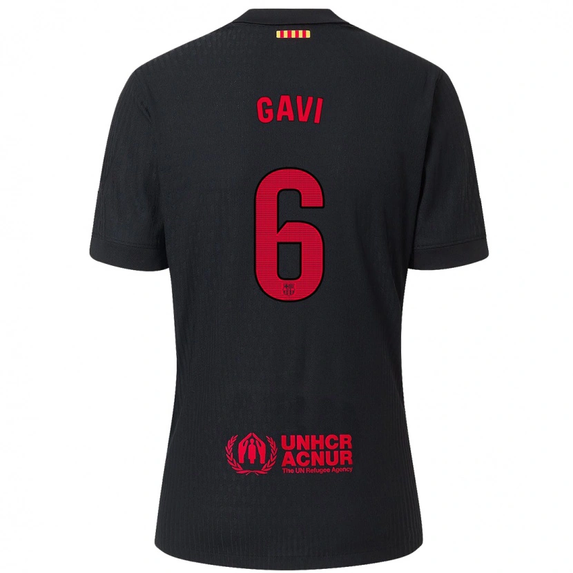 Danxen Kvinnor Gavi #6 Svart Röd Bortatröja Matchtröjor 2024/25 Tröjor T-Tröja