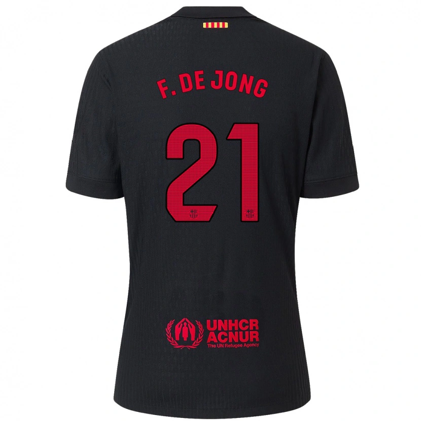 Danxen Kvinnor Frenkie De Jong #21 Svart Röd Bortatröja Matchtröjor 2024/25 Tröjor T-Tröja