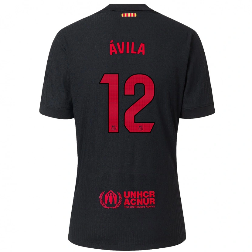 Danxen Kvinnor Dani Ávila #12 Svart Röd Bortatröja Matchtröjor 2024/25 Tröjor T-Tröja