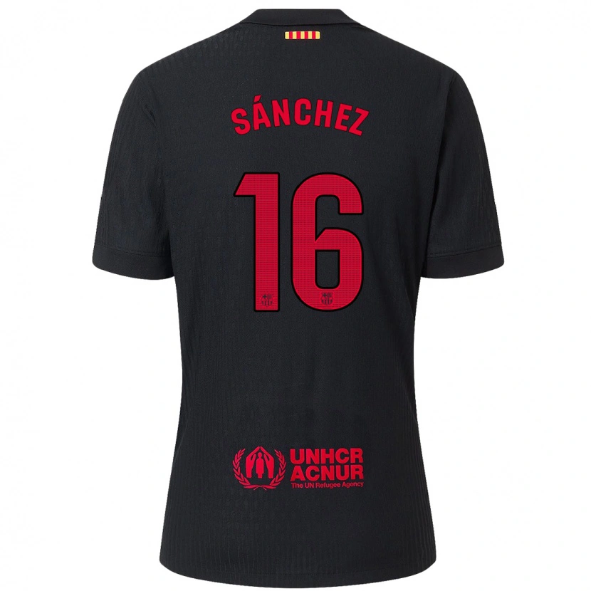 Danxen Kvinnor Edu Sánchez #16 Svart Röd Bortatröja Matchtröjor 2024/25 Tröjor T-Tröja