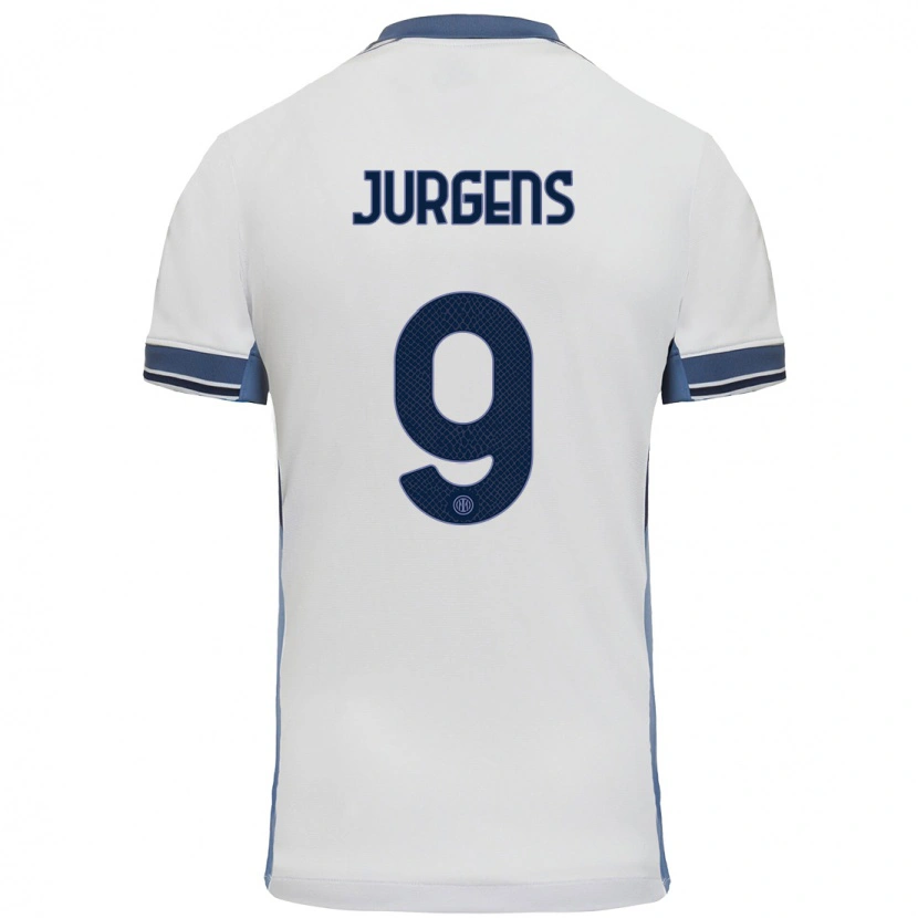 Danxen Kvinnor Oliver Jurgens #9 Vit Grå Bortatröja Matchtröjor 2024/25 Tröjor T-Tröja