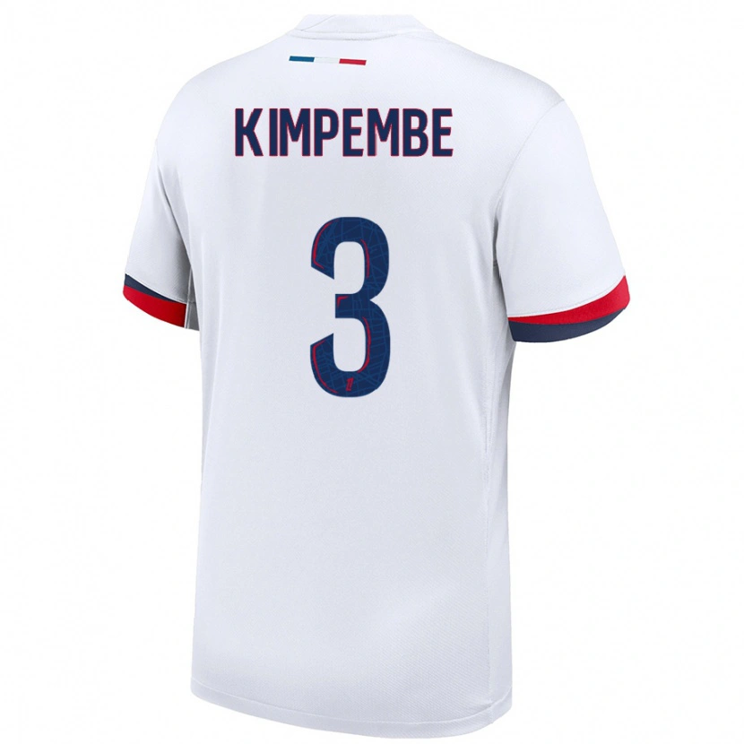 Danxen Kvinnor Presnel Kimpembe #3 Vit Blå Röd Bortatröja Matchtröjor 2024/25 Tröjor T-Tröja