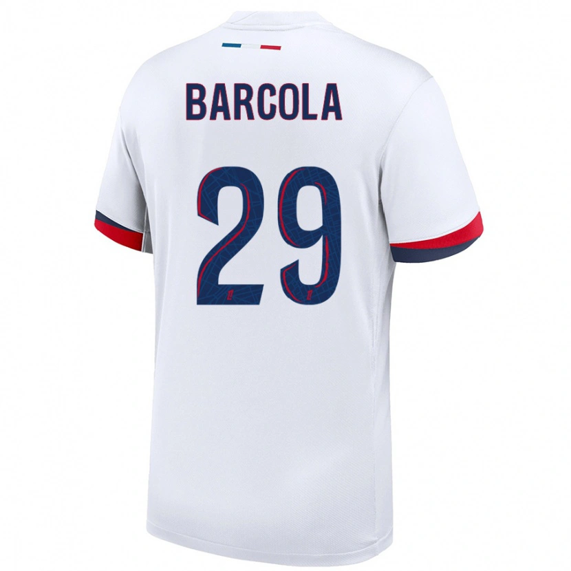 Danxen Kvinnor Bradley Barcola #29 Vit Blå Röd Bortatröja Matchtröjor 2024/25 Tröjor T-Tröja
