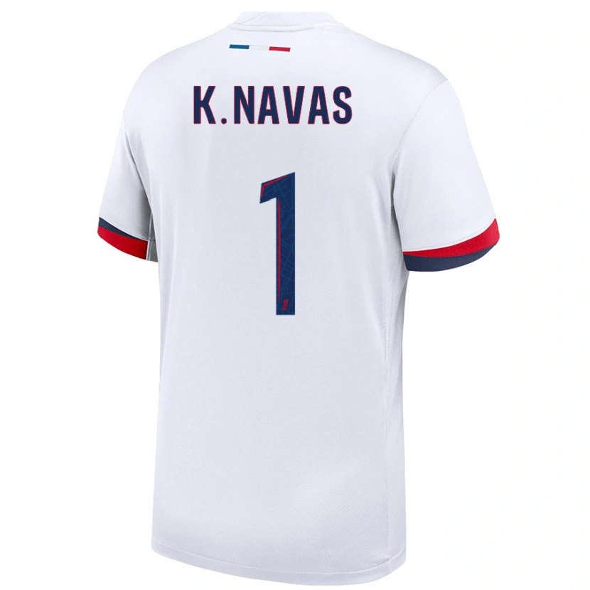 Danxen Kvinnor Keylor Navas #1 Vit Blå Röd Bortatröja Matchtröjor 2024/25 Tröjor T-Tröja