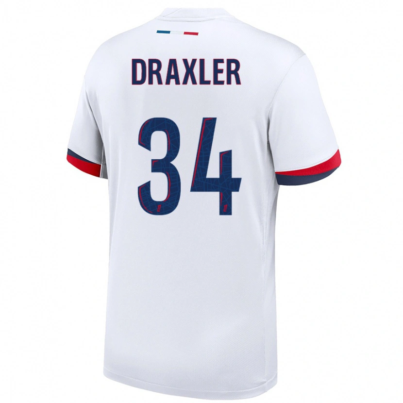 Danxen Kvinnor Julian Draxler #34 Vit Blå Röd Bortatröja Matchtröjor 2024/25 Tröjor T-Tröja