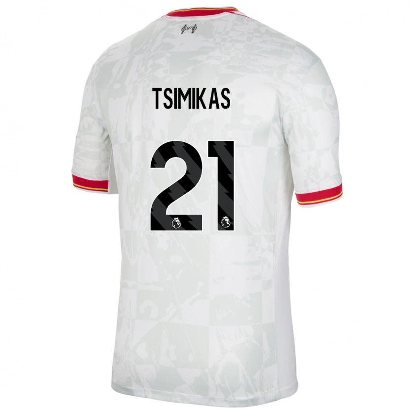 Danxen Kvinnor Konstantinos Tsimikas #21 Vit Röd Svart Tredjesatsen Matchtröjor 2024/25 Tröjor T-Tröja