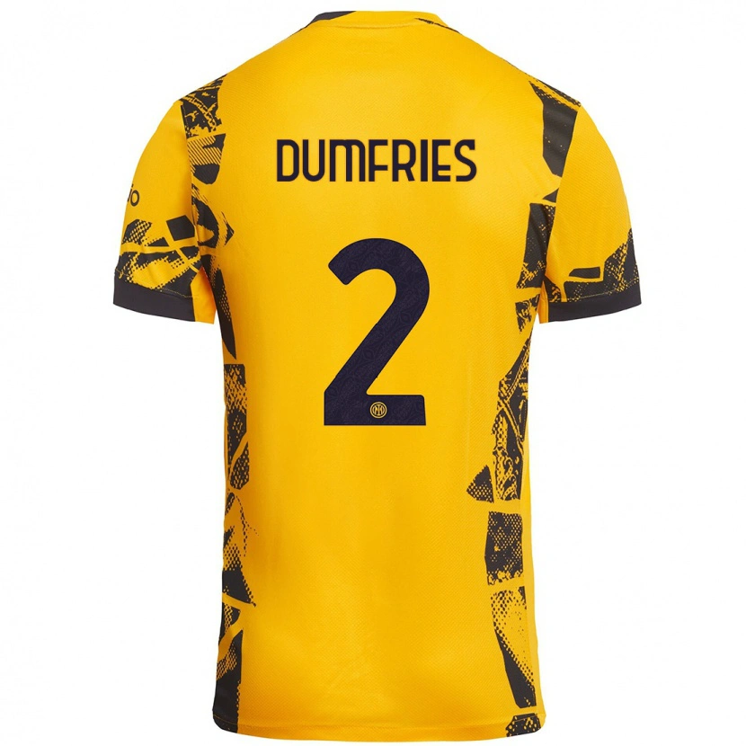 Danxen Kvinnor Denzel Dumfries #2 Guld Svart Tredjesatsen Matchtröjor 2024/25 Tröjor T-Tröja