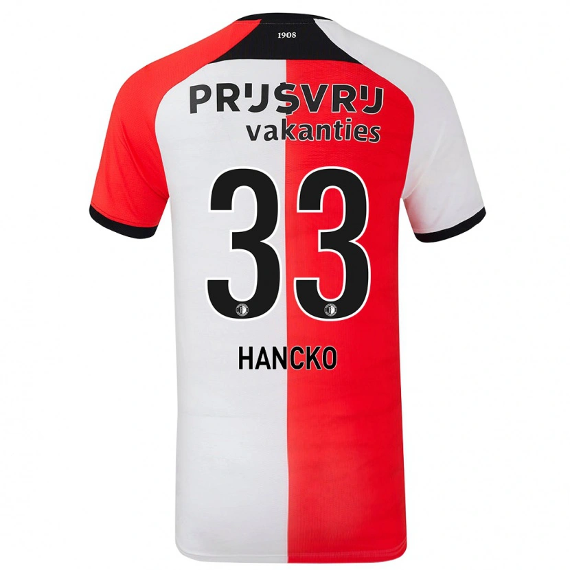 Danxen Barn Dávid Hancko #33 Röd Vit Hemmatröja Matchtröjor 2024/25 Tröjor T-Tröja