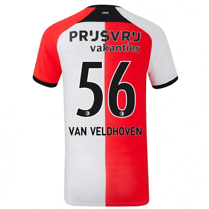 Danxen Barn Kars Van Veldhoven #56 Röd Vit Hemmatröja Matchtröjor 2024/25 Tröjor T-Tröja