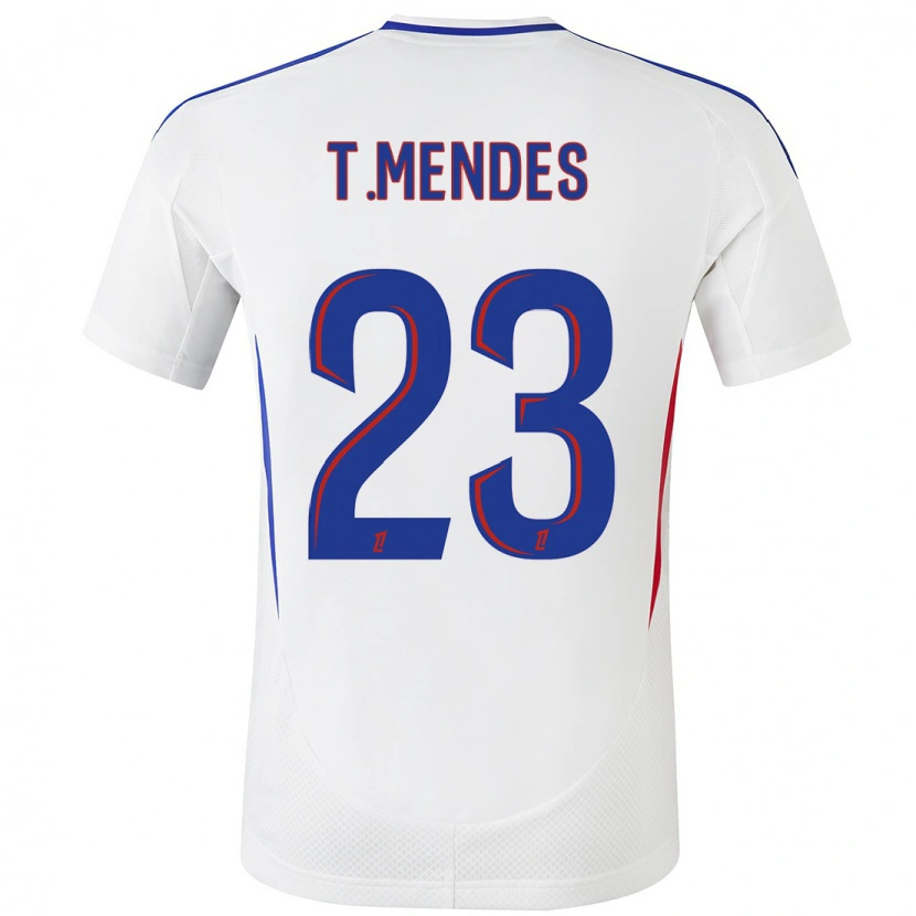 Danxen Barn Thiago Mendes #23 Vit Blå Hemmatröja Matchtröjor 2024/25 Tröjor T-Tröja