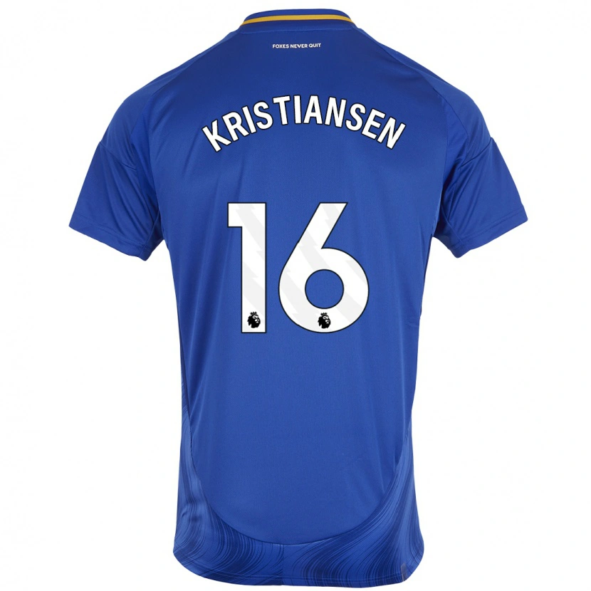 Danxen Barn Victor Kristiansen #16 Blå Vit Hemmatröja Matchtröjor 2024/25 Tröjor T-Tröja