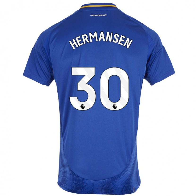 Danxen Barn Mads Hermansen #30 Blå Vit Hemmatröja Matchtröjor 2024/25 Tröjor T-Tröja