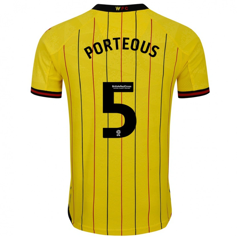 Danxen Barn Ryan Porteous #5 Gul Svart Hemmatröja Matchtröjor 2024/25 Tröjor T-Tröja
