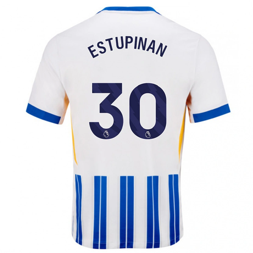Danxen Barn Pervis Estupiñán #30 Vita Blå Kritränder Hemmatröja Matchtröjor 2024/25 Tröjor T-Tröja