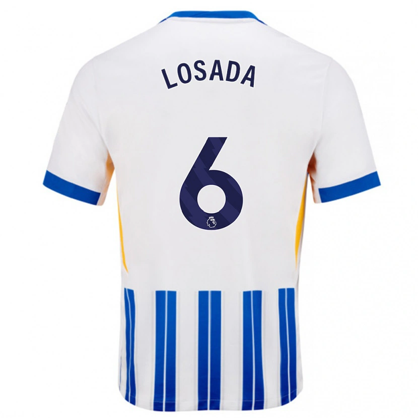 Danxen Barn Vicky Losada #6 Vita Blå Kritränder Hemmatröja Matchtröjor 2024/25 Tröjor T-Tröja