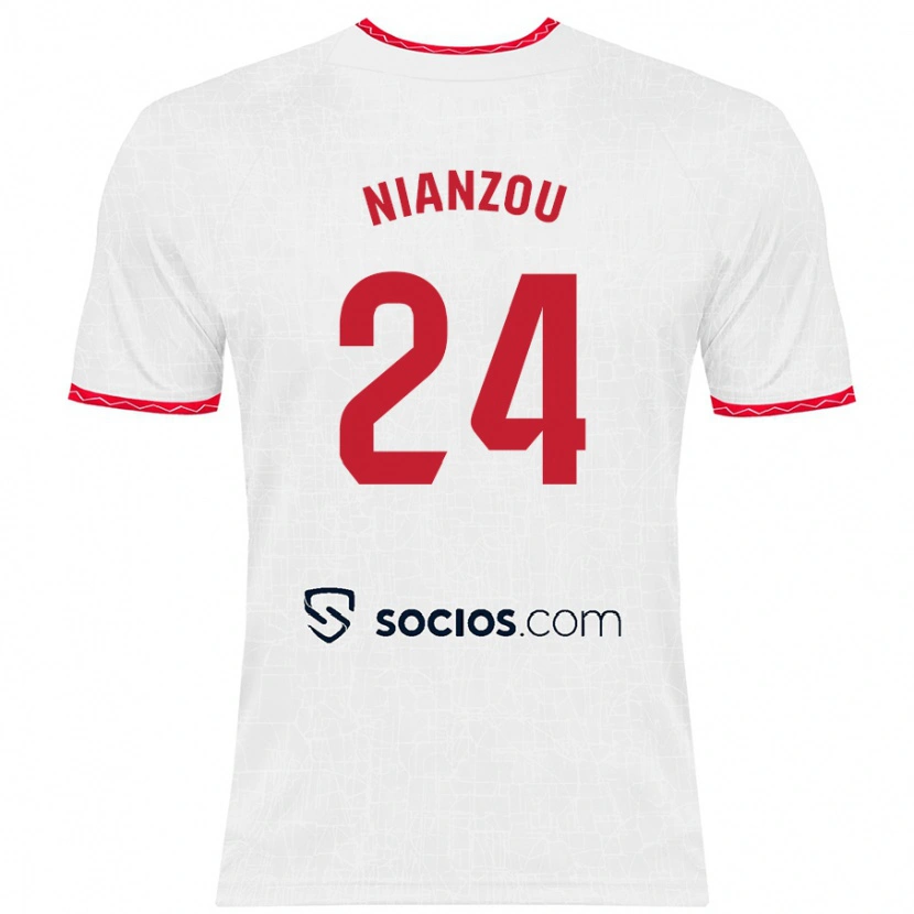 Danxen Barn Tanguy Nianzou #24 Vit Röd Hemmatröja Matchtröjor 2024/25 Tröjor T-Tröja