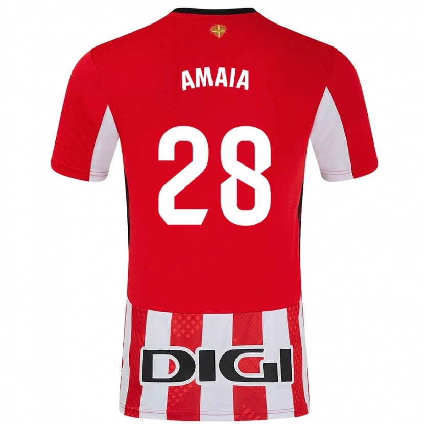 Danxen Barn Amaia Martinez De La Peña #28 Röd Vit Hemmatröja Matchtröjor 2024/25 Tröjor T-Tröja