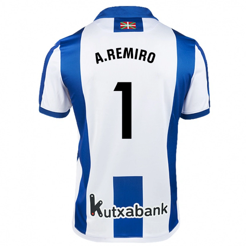 Danxen Barn Álex Remiro #1 Vit Blå Hemmatröja Matchtröjor 2024/25 Tröjor T-Tröja