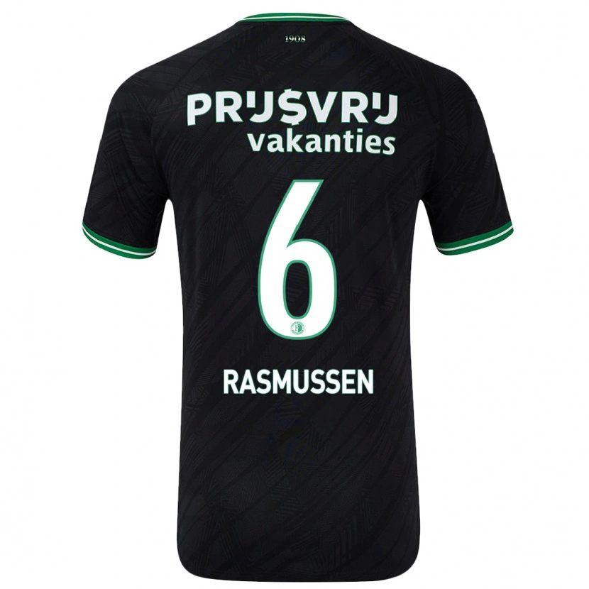 Danxen Barn Jacob Rasmussen #6 Svart Grön Bortatröja Matchtröjor 2024/25 Tröjor T-Tröja