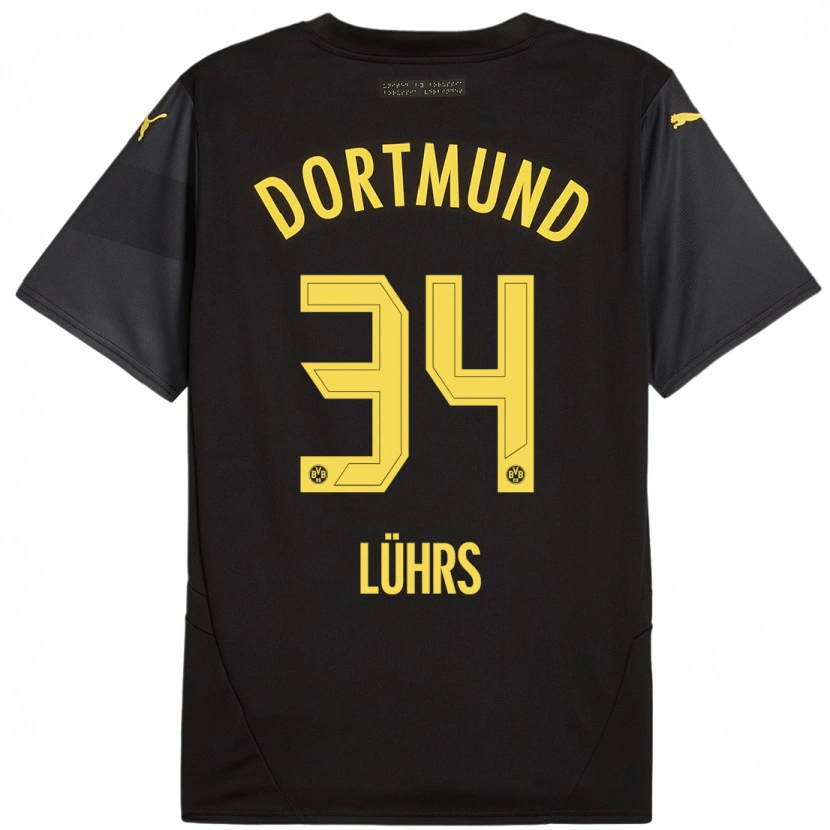 Danxen Barn Yannik Lührs #34 Svart Gul Bortatröja Matchtröjor 2024/25 Tröjor T-Tröja