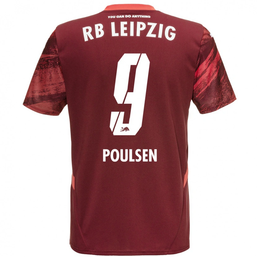Danxen Barn Yussuf Poulsen #9 Bourgogne Bortatröja Matchtröjor 2024/25 Tröjor T-Tröja
