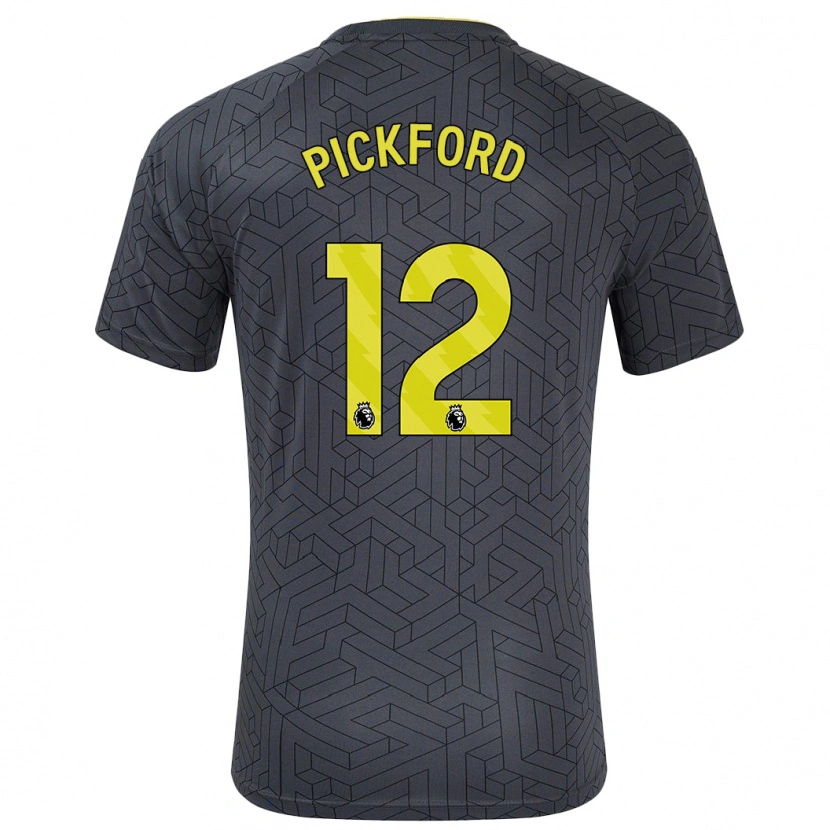 Danxen Barn Jordan Pickford #12 Svart Gul Bortatröja Matchtröjor 2024/25 Tröjor T-Tröja