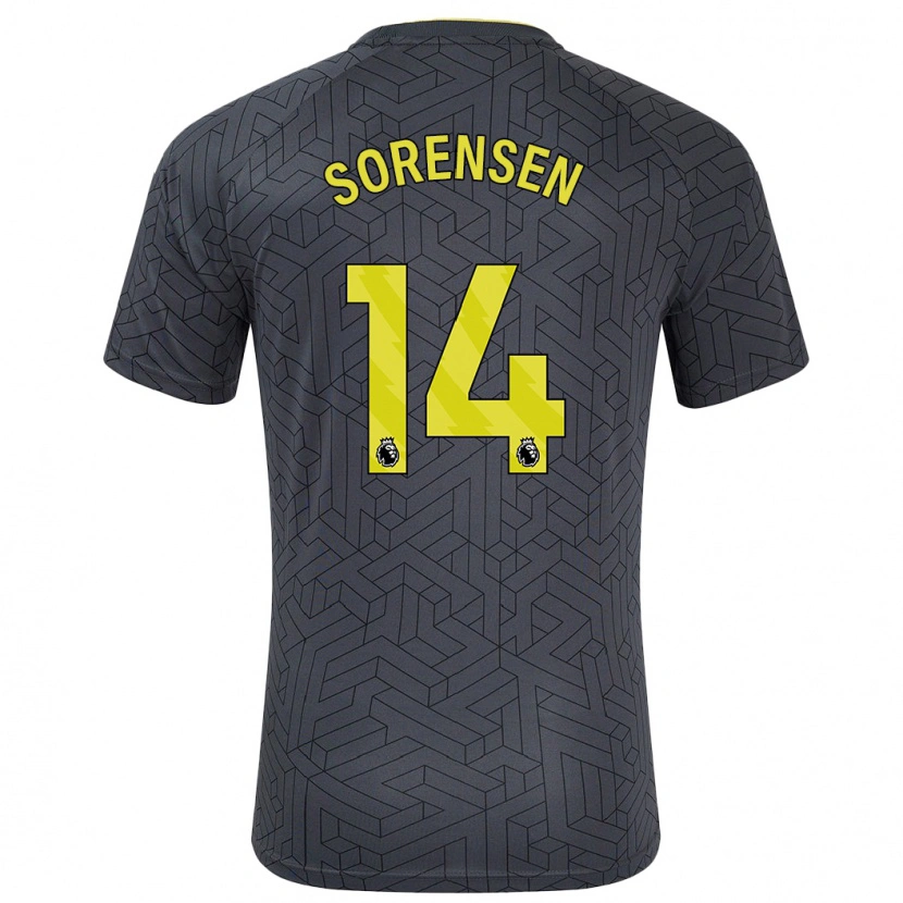 Danxen Barn Nicoline Sorensen #14 Svart Gul Bortatröja Matchtröjor 2024/25 Tröjor T-Tröja