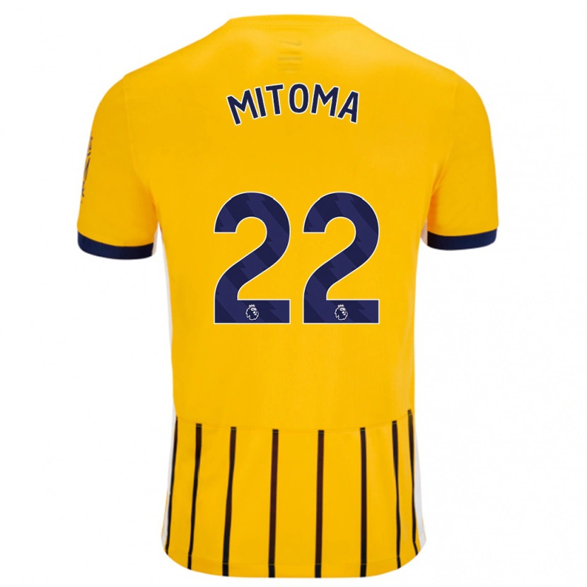 Danxen Barn Kaoru Mitoma #22 Guldblå Kritränder Bortatröja Matchtröjor 2024/25 Tröjor T-Tröja