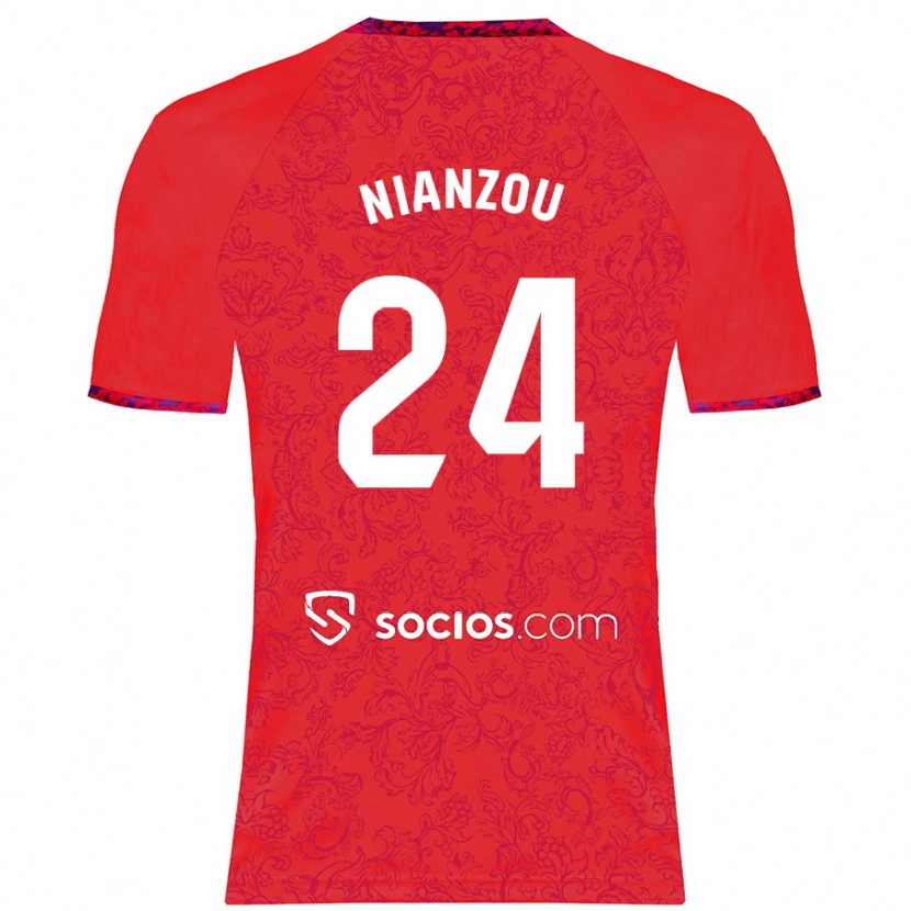 Danxen Barn Tanguy Nianzou #24 Röd Bortatröja Matchtröjor 2024/25 Tröjor T-Tröja