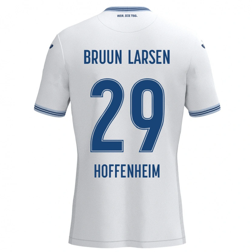 Danxen Barn Jacob Bruun Larsen #29 Vit Blå Bortatröja Matchtröjor 2024/25 Tröjor T-Tröja