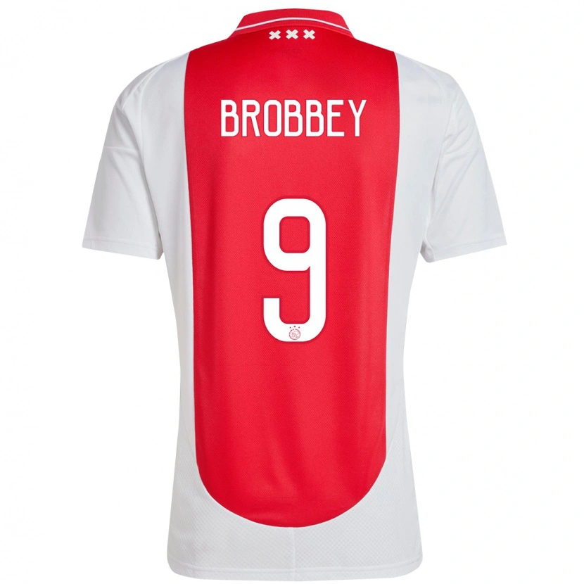 Danxen Män Brian Brobbey #9 Röd Vit Hemmatröja Matchtröjor 2024/25 Tröjor T-Tröja