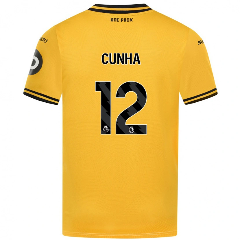 Danxen Män Matheus Cunha #12 Gul Hemmatröja Matchtröjor 2024/25 Tröjor T-Tröja