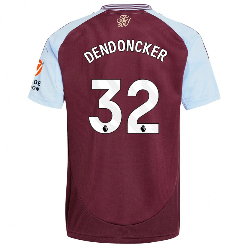 Danxen Män Leander Dendoncker #32 Vinröd Himmelsblå Hemmatröja Matchtröjor 2024/25 Tröjor T-Tröja