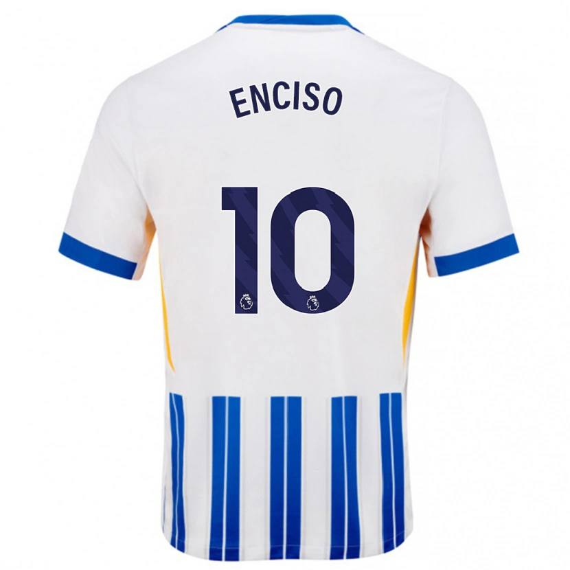 Danxen Män Julio Enciso #10 Vita Blå Kritränder Hemmatröja Matchtröjor 2024/25 Tröjor T-Tröja