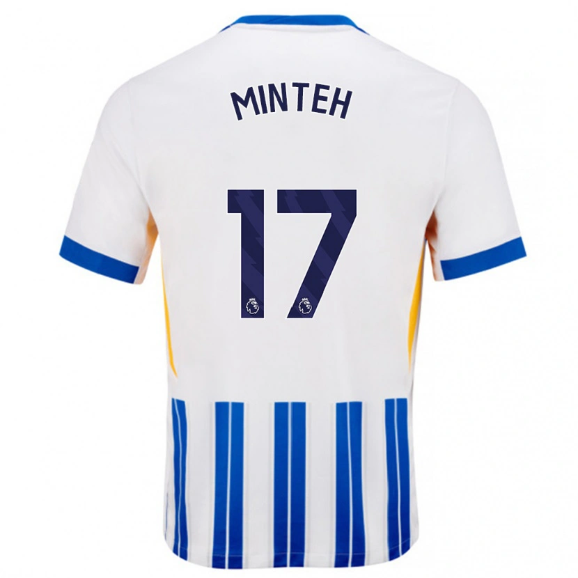 Danxen Män Yankuba Minteh #17 Vita Blå Kritränder Hemmatröja Matchtröjor 2024/25 Tröjor T-Tröja