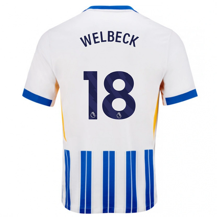 Danxen Män Danny Welbeck #18 Vita Blå Kritränder Hemmatröja Matchtröjor 2024/25 Tröjor T-Tröja