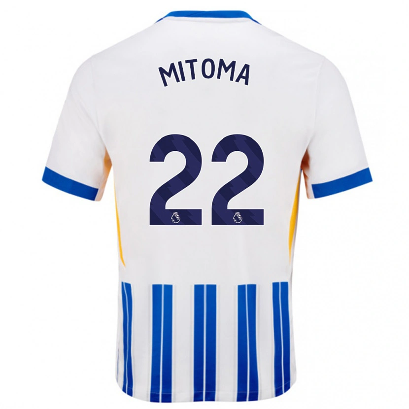 Danxen Män Kaoru Mitoma #22 Vita Blå Kritränder Hemmatröja Matchtröjor 2024/25 Tröjor T-Tröja