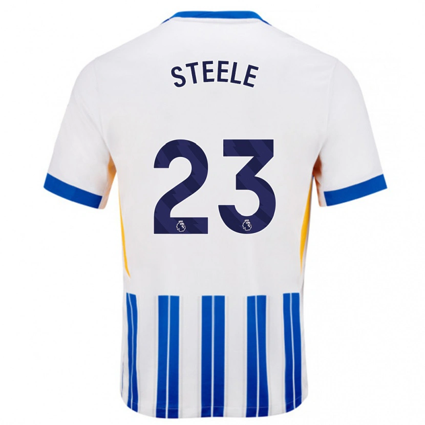Danxen Män Jason Steele #23 Vita Blå Kritränder Hemmatröja Matchtröjor 2024/25 Tröjor T-Tröja