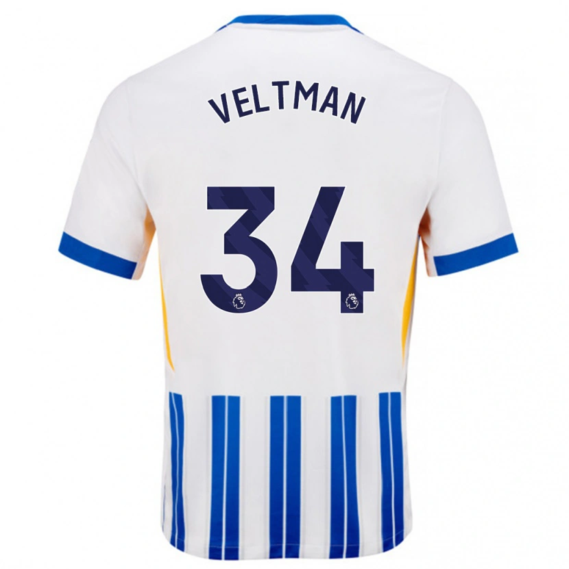 Danxen Män Joël Veltman #34 Vita Blå Kritränder Hemmatröja Matchtröjor 2024/25 Tröjor T-Tröja